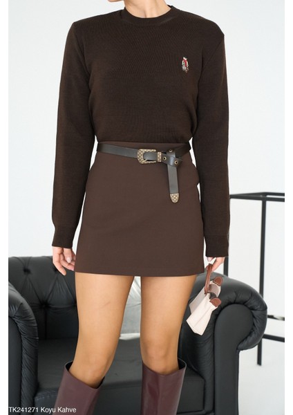 Kadın Bisiklet Yaka Nakışlı Triko Kazak modelleri