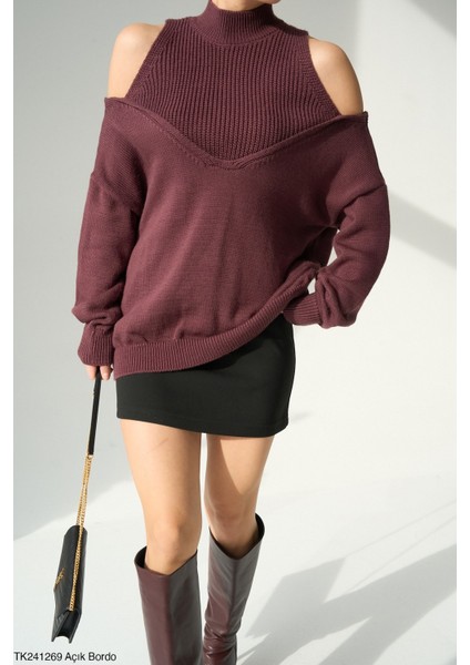 Kadın Açık Omuz Triko Kazak modelleri