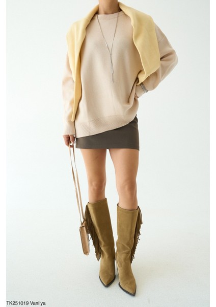 Kadın Bisiklet Yaka Basıc Oversıze Kesim Kazak fiyatları