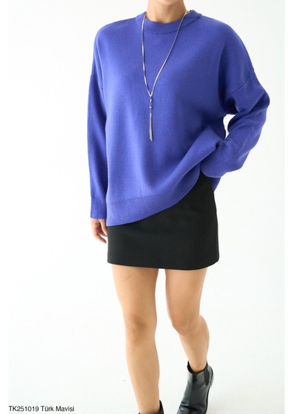 Kadın Bisiklet Yaka Basıc Oversıze Kesim Kazak modelleri