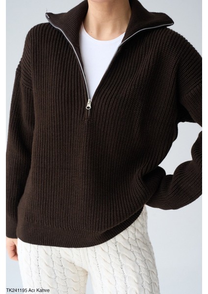 Kadın Yarım Fermuarlı Salaş Kışlık Kazak fiyatları