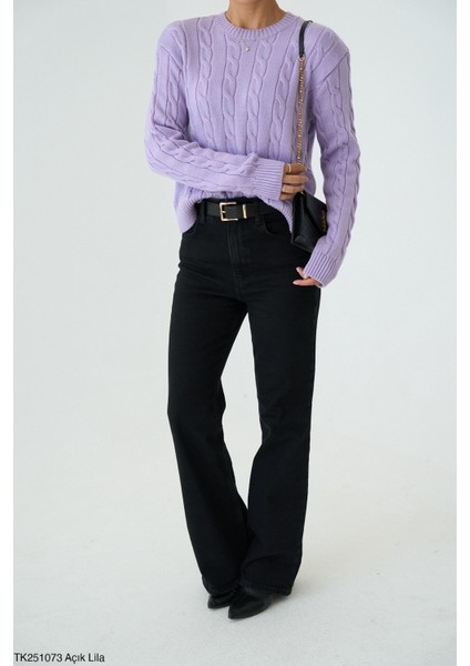 Kadın Basıc Saç Örgü Detaylı Kışlık Kazak