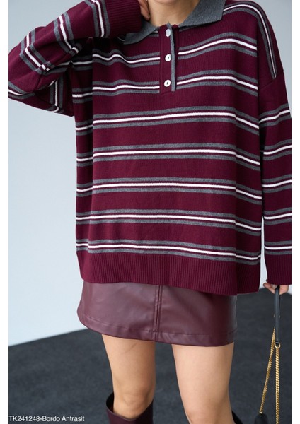 Kadın Erkek Yaka Yarım Düğmeli Triko Kazak