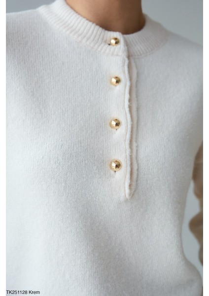 Kadın Yarım Düğmeli Bisiklet Yaka Triko Kazak fiyatları