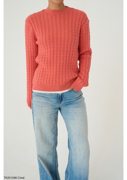 Kadın Basıc Saç Örgü Detaylı Kışlık Standart Kazak