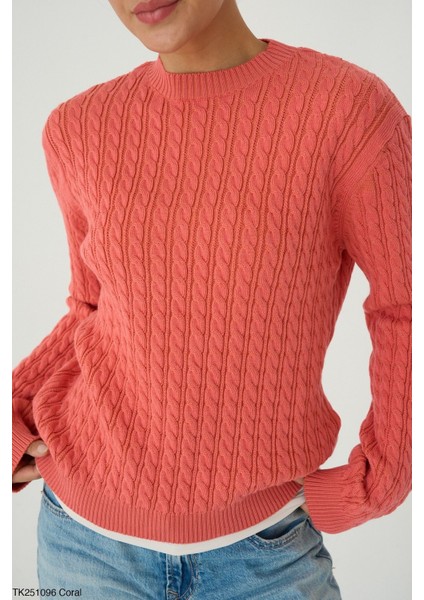 Kadın Basıc Saç Örgü Detaylı Kışlık Standart Kazak modelleri