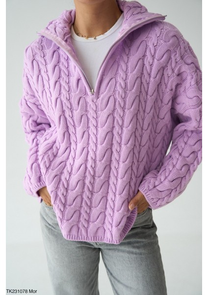 Kadın Yarım Fermuarlı Boğazlı Uzun Kol Kışlık Kazak fiyatları