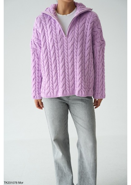 Kadın Yarım Fermuarlı Boğazlı Uzun Kol Kışlık Kazak modelleri