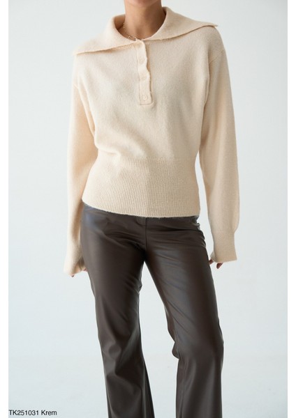 Kadın Yarım Düğmeli Basic Kışlık Trikoz Kazak modelleri