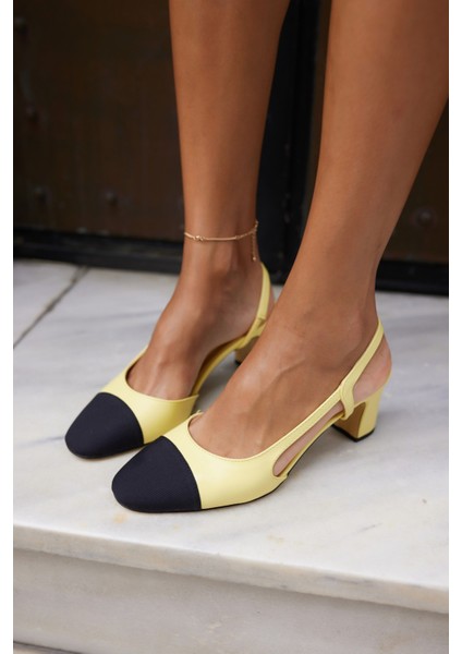 Chal Kadın Sari Kalın Topuklu Sandalet