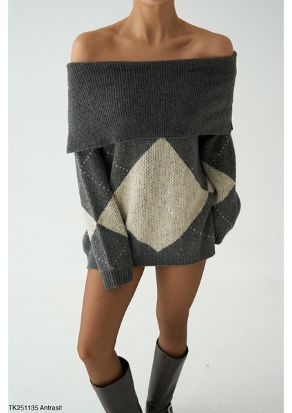 Kadın Kayık Yaka Basıc Günlük Triko Kazak