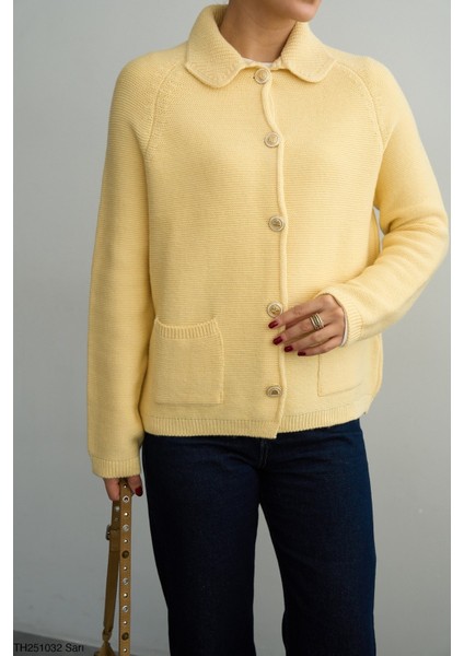 Kadın Rekli Düğmeli Çift Çepli Uzun Oversize Triko Hırka modelleri