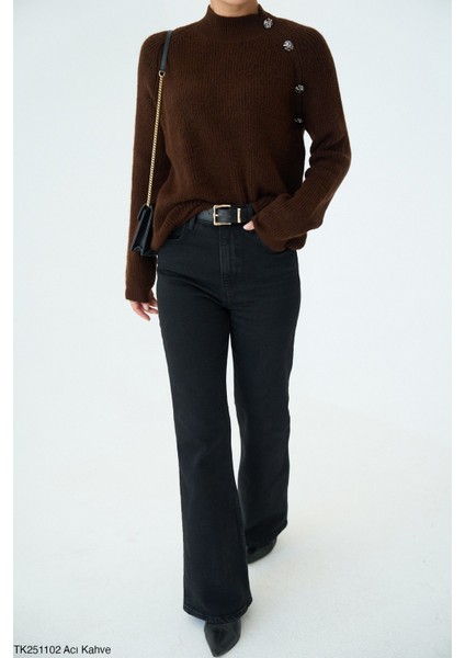 Kadın Kol Düğme Detaylı Basıc Triko Kazak fiyatları