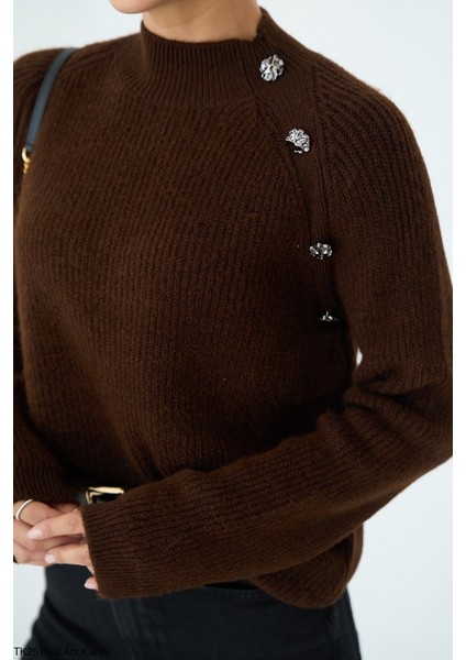 Kadın Kol Düğme Detaylı Basıc Triko Kazak modelleri