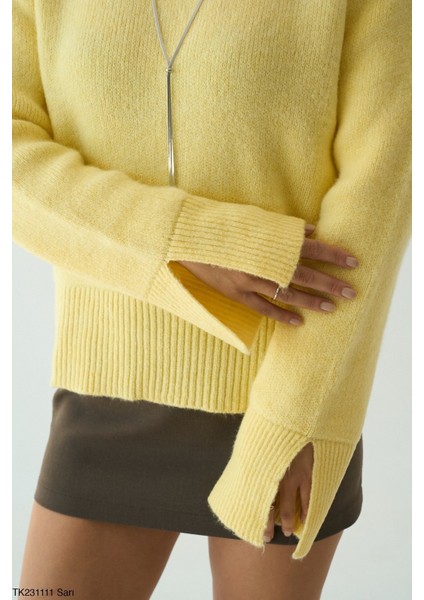 Kadın Yarm Balıkçıl Boğaz Kol Detaylı Kışlık Kazak