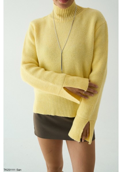 Kadın Yarm Balıkçıl Boğaz Kol Detaylı Kışlık Kazak fiyatları