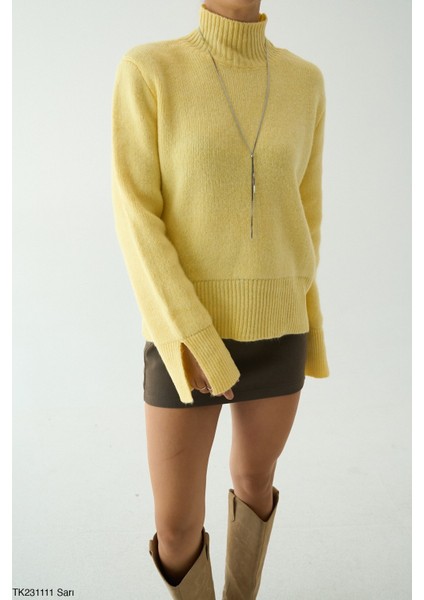 Kadın Yarm Balıkçıl Boğaz Kol Detaylı Kışlık Kazak modelleri