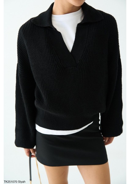 Kadın Erkek Yaka Uzun Kollu Basic Triko Kışlık Kazak