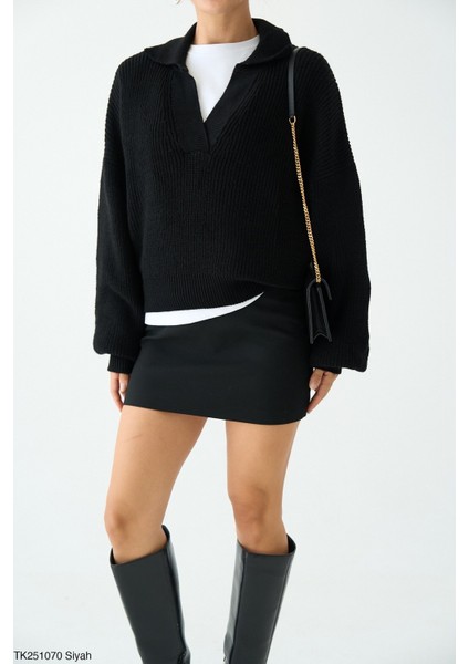 Kadın Erkek Yaka Uzun Kollu Basic Triko Kışlık Kazak modelleri