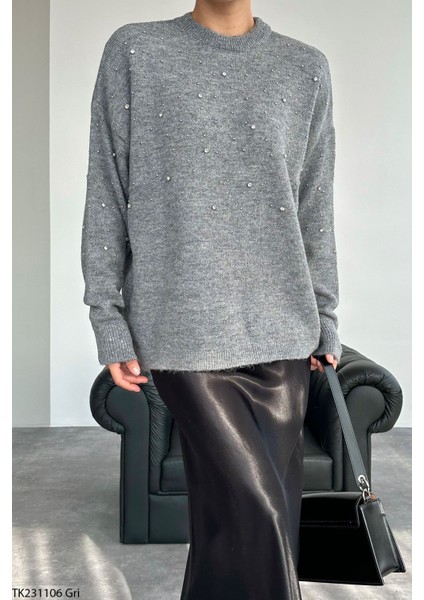 Kadın Taş Detaylı Peluş Standart Kazak modelleri