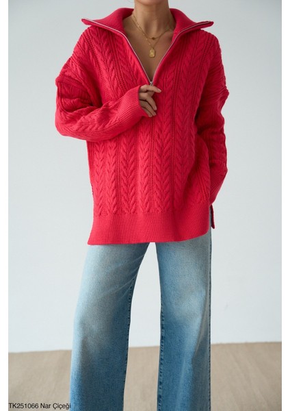 Kadın Yarım Fermuarlı Boğazlı Örme Triko Kazak fiyatları