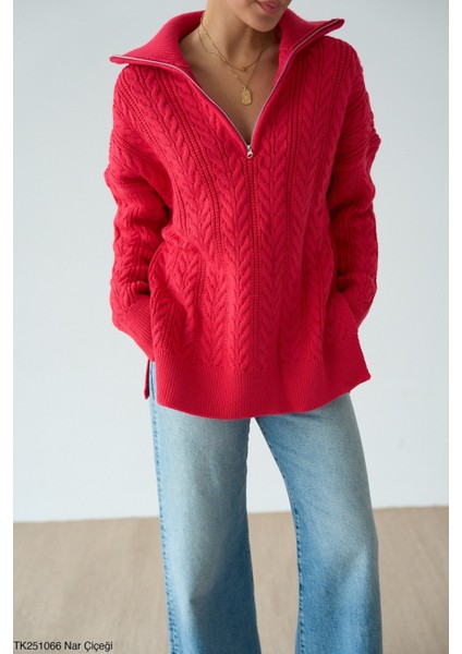 Kadın Yarım Fermuarlı Boğazlı Örme Triko Kazak modelleri