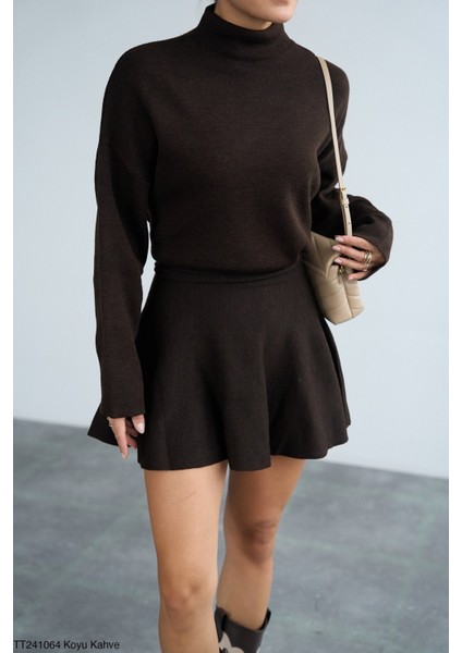 Kadın Triko Mini Etek-Kazak Ikili Takım