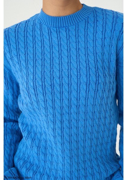 Kadın Basıc Saç Örgü Detaylı Kışlık Standart Kazak