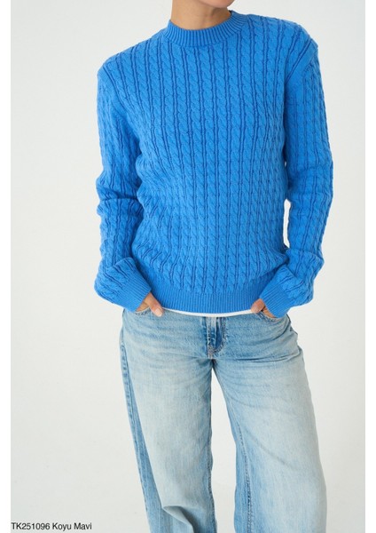 Kadın Basıc Saç Örgü Detaylı Kışlık Standart Kazak modelleri