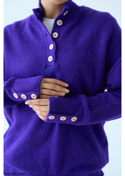 Kadın Kol ve Boğaz Düğme Aksesuarlı Triko Kazak fiyatları