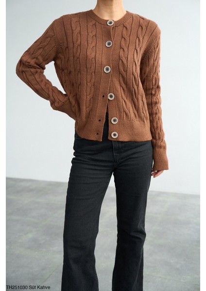 Kadın Saç Örgü Basıc Düğmeli Triko Hırka fiyatları