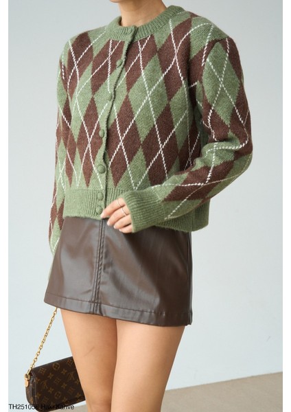 Kadın Baklava Deselnli Kalın Oversize Düğmeli Hırka