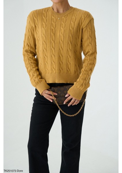 Kadın Basıc Saç Örgü Detaylı Kışlık Kazak