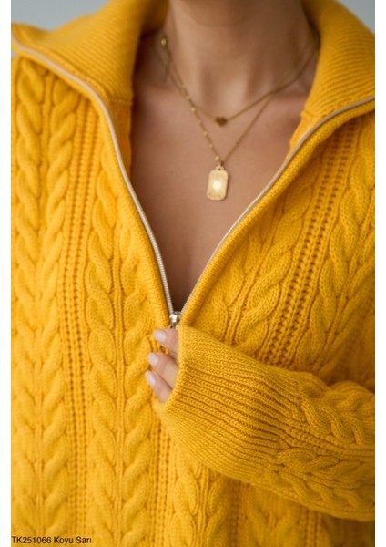 Kadın Yarım Fermuarlı Boğazlı Örme Triko Kazak fiyatları