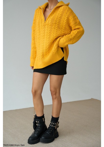 Kadın Yarım Fermuarlı Boğazlı Örme Triko Kazak modelleri