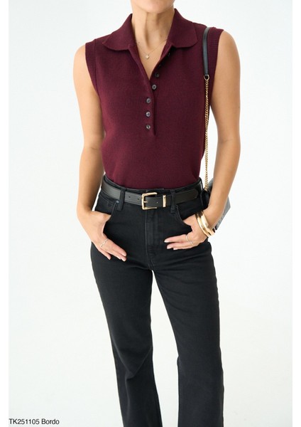 Kadın Erkek Yaka Kolsuz Yarım Düğmeli Kazak fiyatları