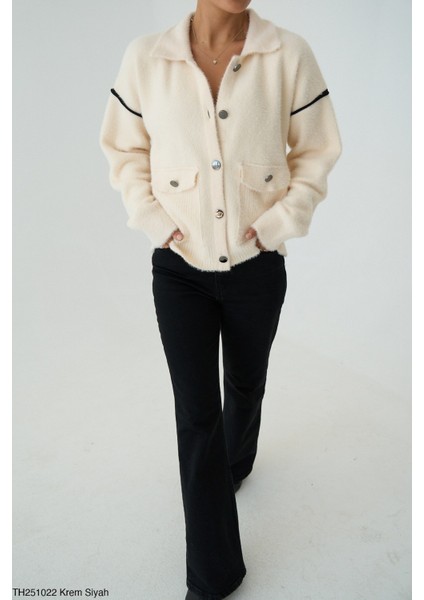 Kadın Erkek Yaka Ceket Tipi Peluş Düğmeli Kışlık Hırka