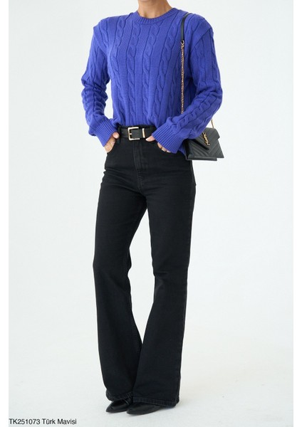 Kadın Basıc Saç Örgü Detaylı Kışlık Kazak modelleri