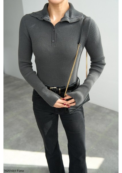 Kadın Erkek Yaka Yarım Fitilli Düğmeli Kışlık Kazak fiyatları