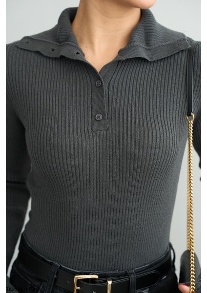 Kadın Erkek Yaka Yarım Fitilli Düğmeli Kışlık Kazak modelleri