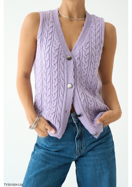 Kadın Kolsuz Düğmeli Örme Yelek modelleri