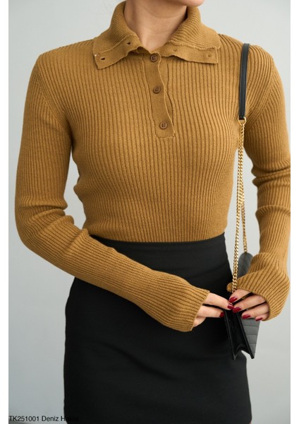 Kadın Erkek Yaka Yarım Fitilli Düğmeli Kışlık Kazak