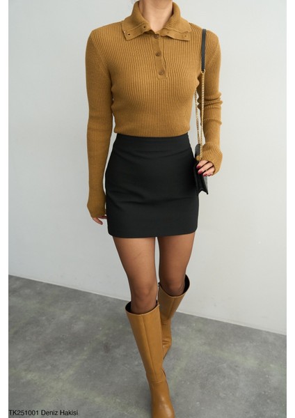 Kadın Erkek Yaka Yarım Fitilli Düğmeli Kışlık Kazak modelleri