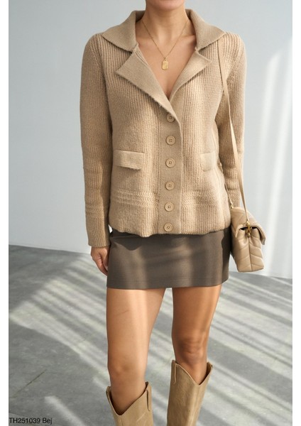 Kadın Erkek Yaka Ceket Tipi Düğmeli Kışlık Hırka