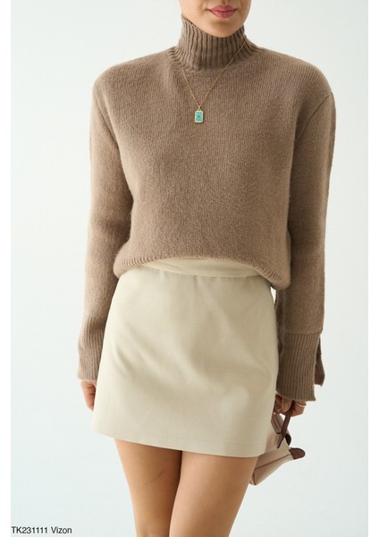 Kadın Yarm Balıkçıl Boğaz Kol Detaylı Kışlık Kazak fiyatları