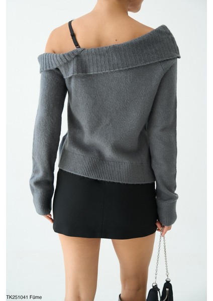 Kadın Kayık Yaka Dantel Detaylı Basıc Günlük Triko Kazak modelleri