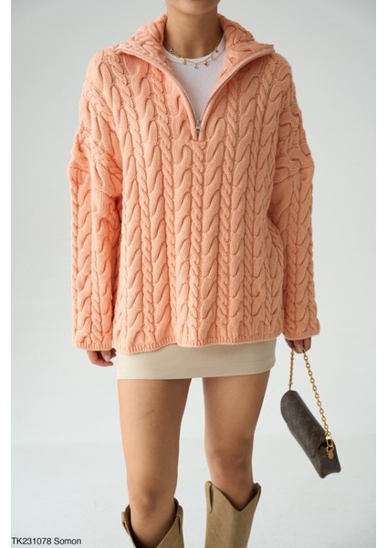 Kadın Yarım Fermuarlı Boğazlı Uzun Kol Kışlık Kazak modelleri