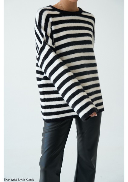 Kadın Basıc Çizgili Triko Kazak modelleri