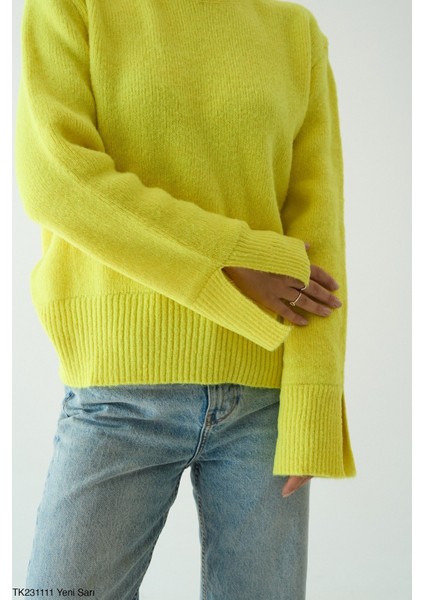 Kadın Yarm Balıkçıl Boğaz Kol Detaylı Kışlık Kazak