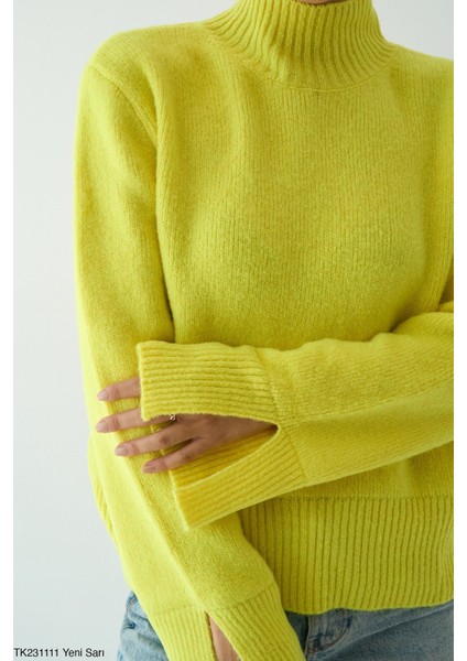 Kadın Yarm Balıkçıl Boğaz Kol Detaylı Kışlık Kazak modelleri